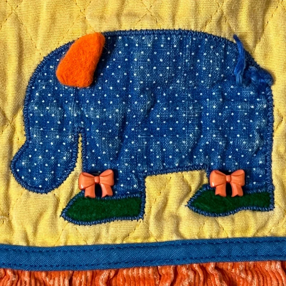 VINTAGE 70s Ruth Scharf Orange Elephant Kids Overalls Colorblock 24 months